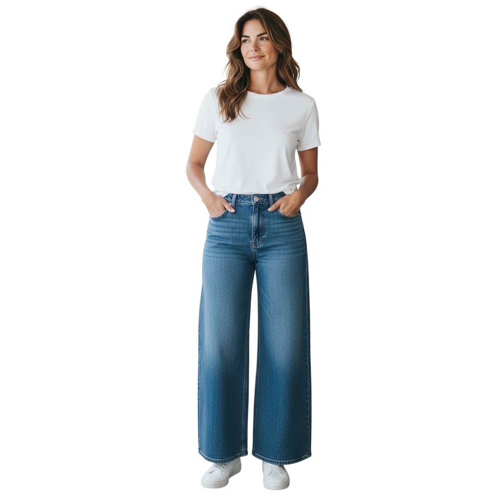 Princess Polly Ramos Low Rise Jeans Blue Wide Leg Denim US 10 Baggy 1200136